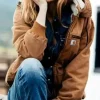 Kelly Reilly Yellowstone Brown Fur Collar Hooded Jacket