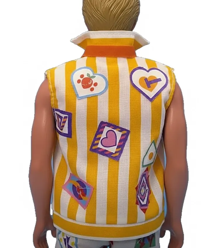 Ken Doll Yellow and White Stripped Cotton Vest with Patches for Men