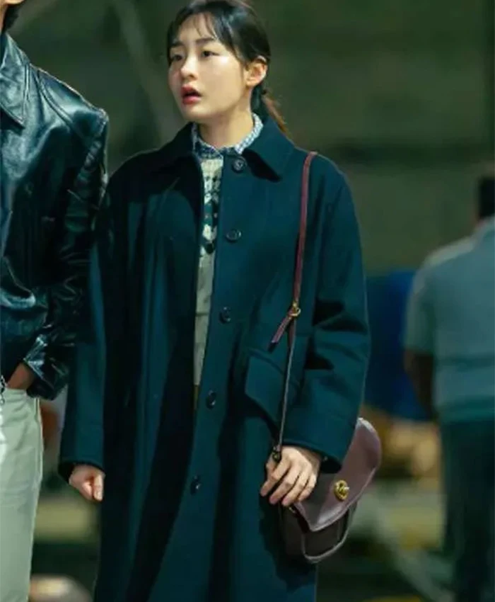 Kim Min-ha Typhoon Family S01 Black Wool Coat For Sale