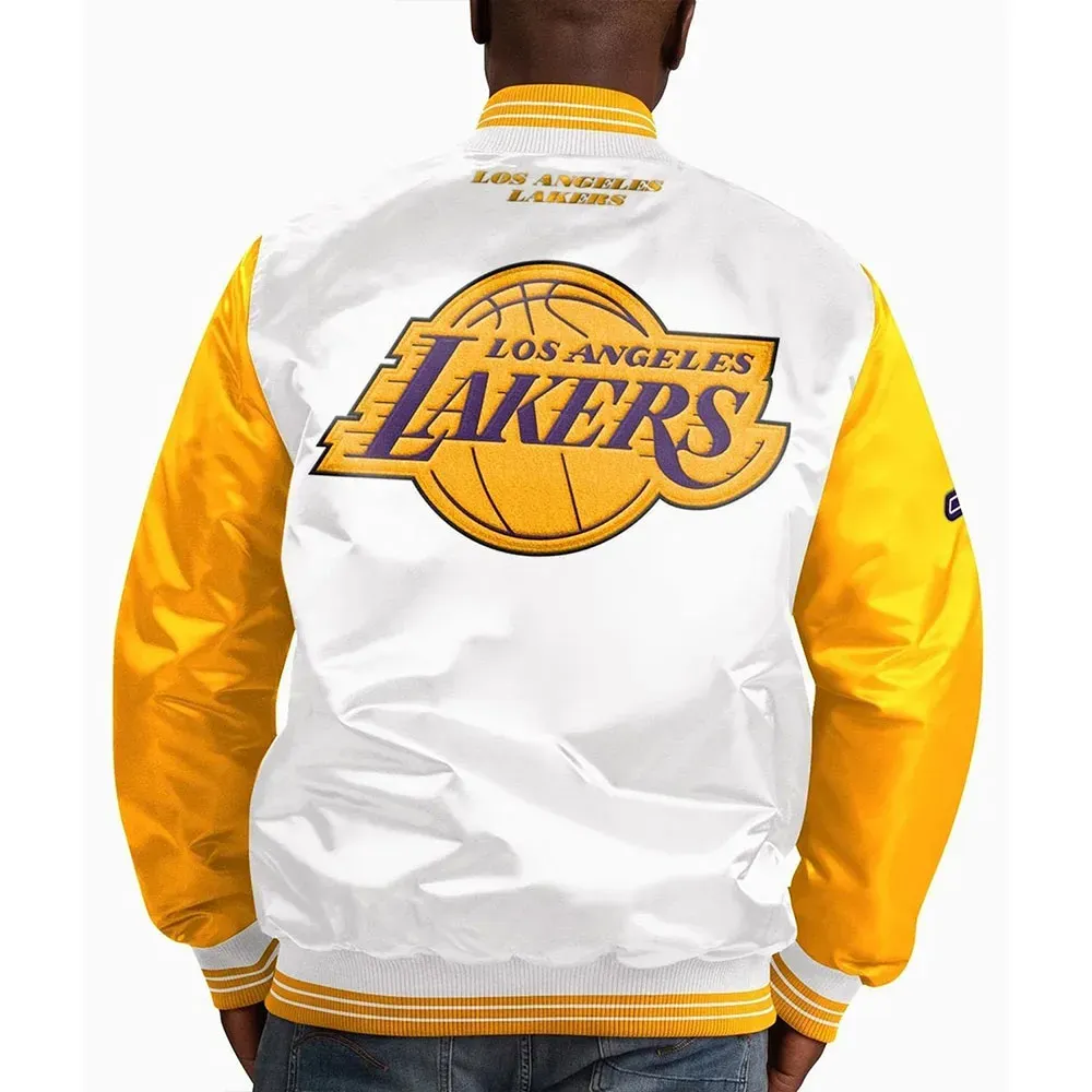 Los Angeles Lakers White and Yellow Varsity Jacket