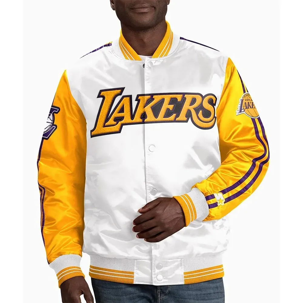 Los Angeles Lakers White and Yellow Varsity Satin Jacket