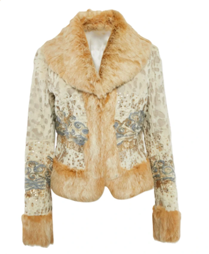 Lucy Albright Tell Me Lies S03 Beige Fur Cropped Jacket For Sale