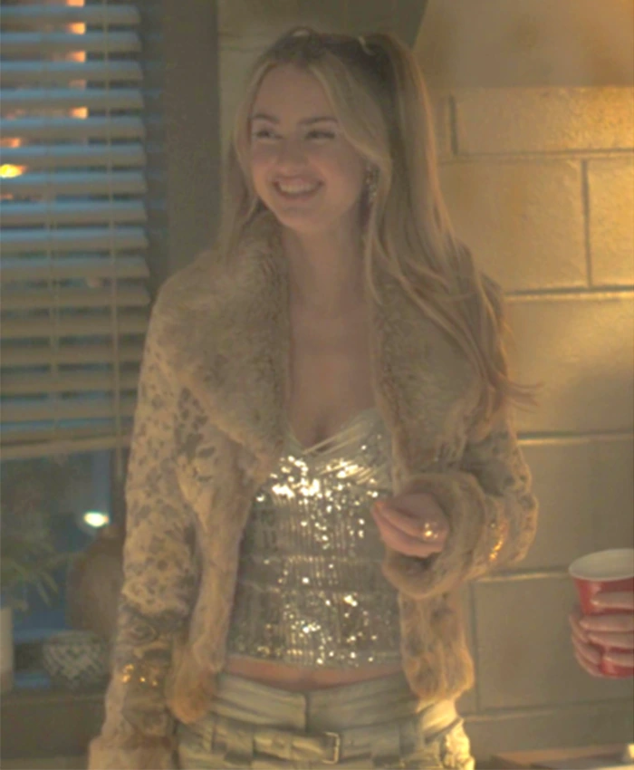 Lucy Albright Tell Me Lies S03 Beige Fur Cropped Jacket