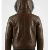 Men’s Brown Quilted Fur Hood Leather Jacket