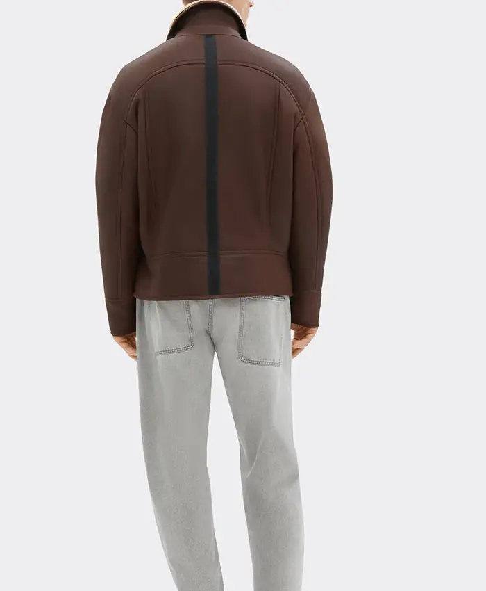 Men's Brown Shearling Bomber Jacket For Sale