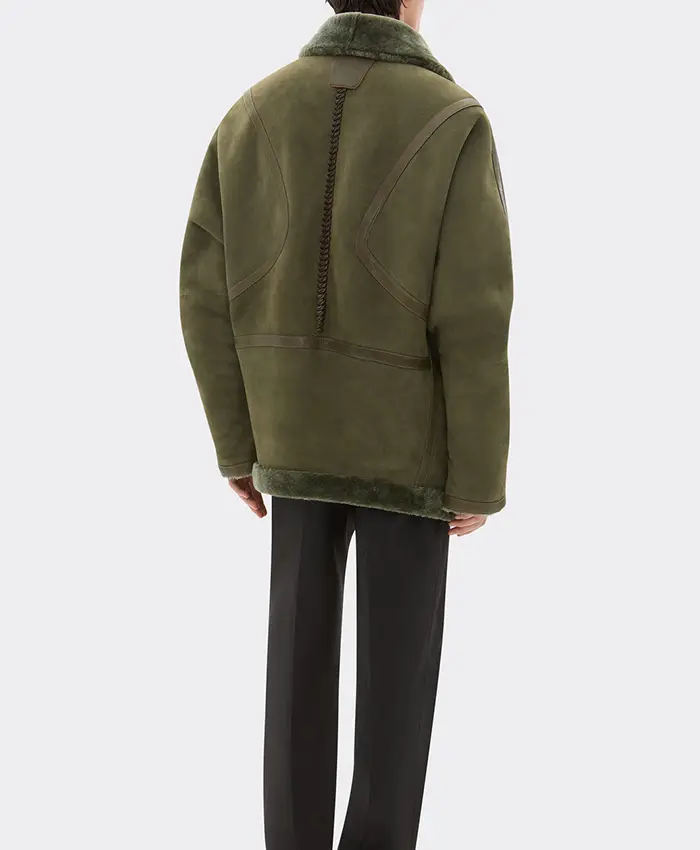 Men's Green Astrakhan Shearling Peacoat For Sale