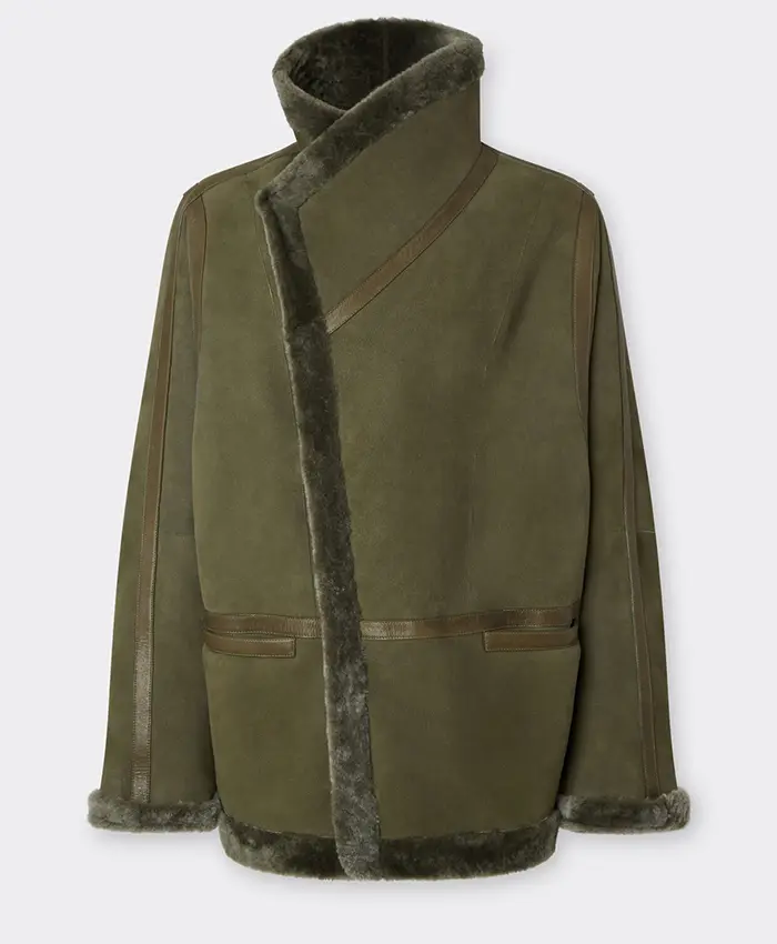 Men's Green Astrakhan Shearling Peacoat