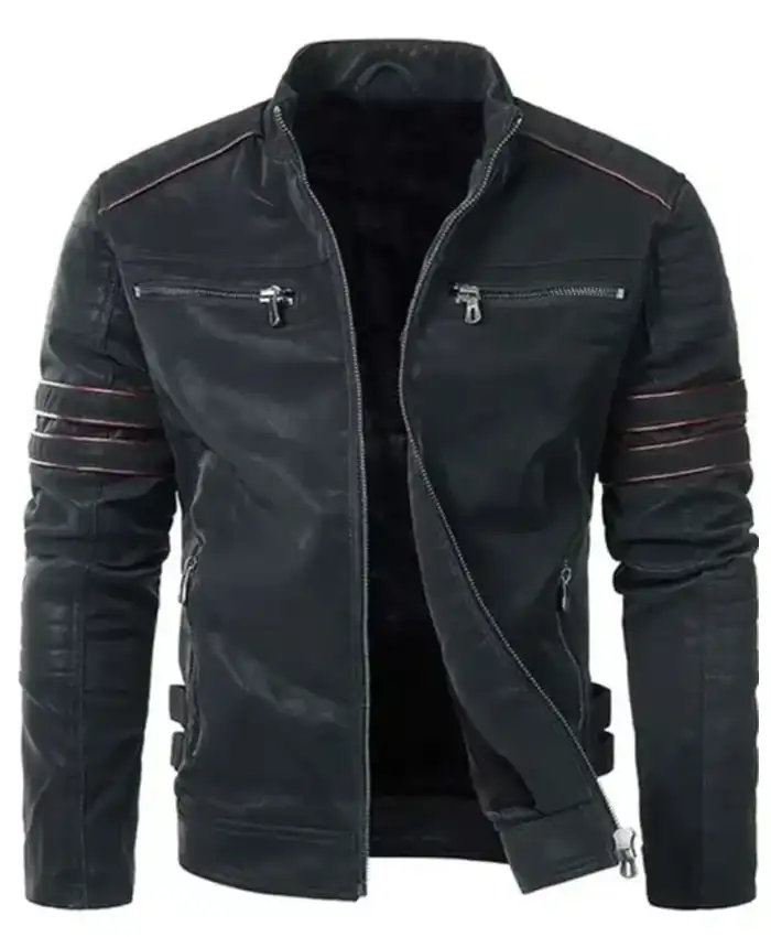 Mens Pegasus Black Leather Cafe Racer Jacket