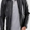 Men's Shoulder Quilted Black Jacket