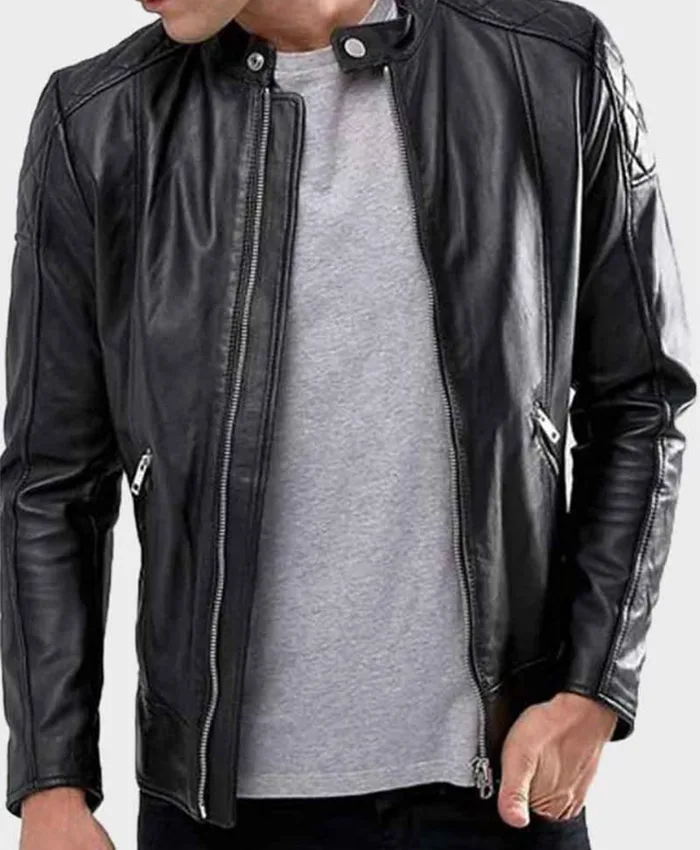 Men's Shoulder Quilted Black Jacket