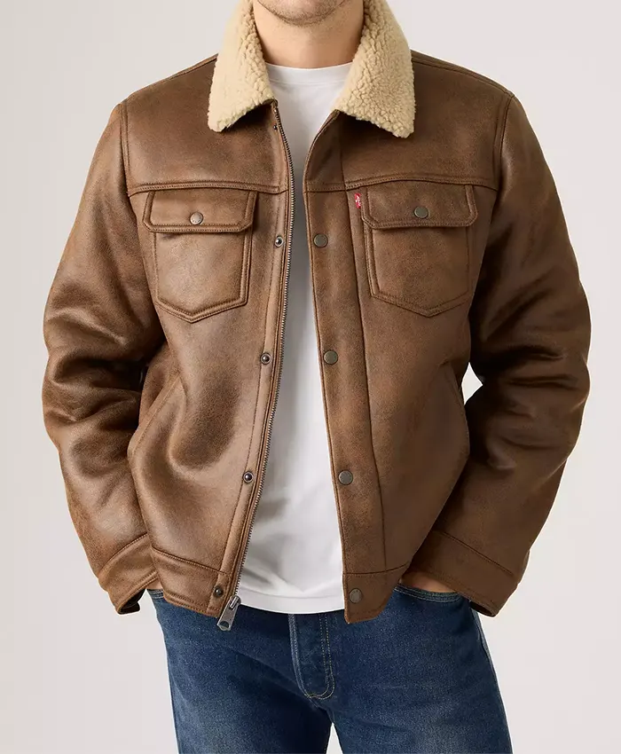Men's Two Chest Pocket Shearling Jacket