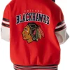 NHL Chicago Blackhawks Drop Shoulder Red Varsity Jacket