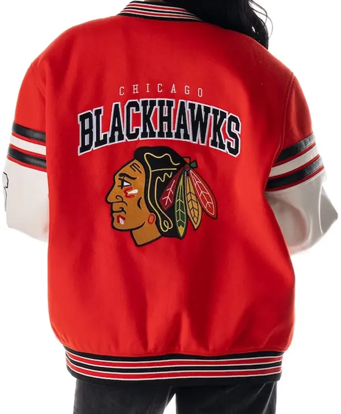 NHL Chicago Blackhawks Drop Shoulder Red Varsity Jacket