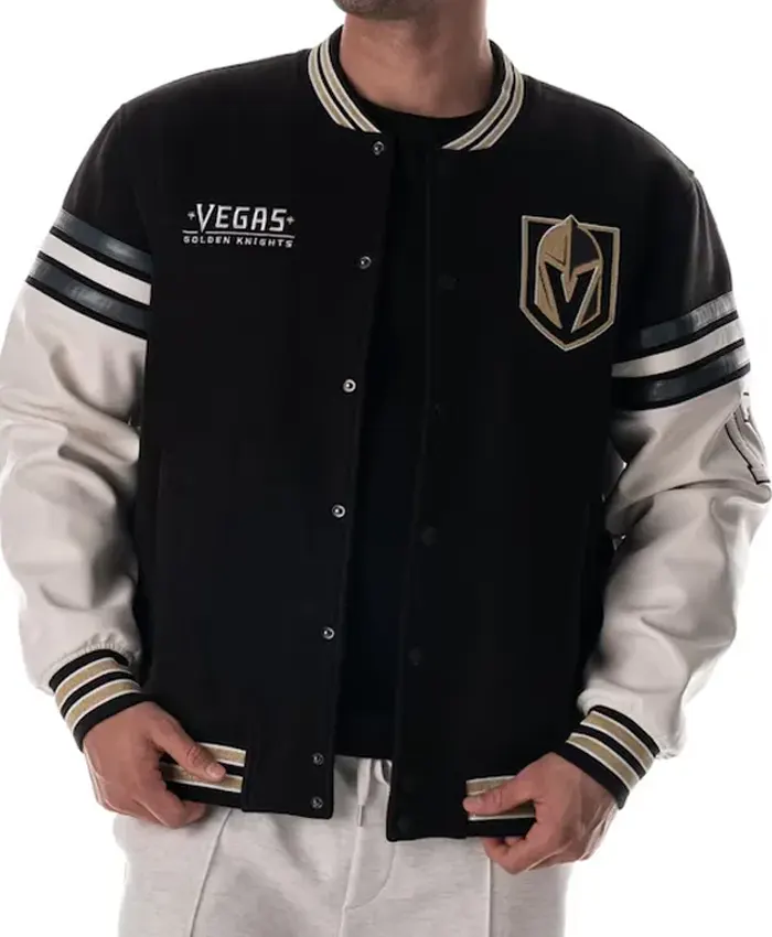NHL Vegas Golden Knights Drop Shoulder Full-Snap Black Varsity Wool Jacket