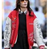 New York City 2026 Famke Janssen Keith Haring Heart Face Red and White Varsity Jacket