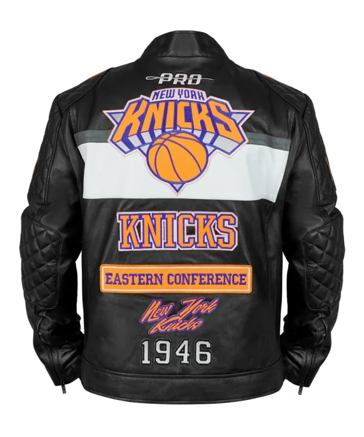 New York Knicks Black Leather Motorcycle Jacket