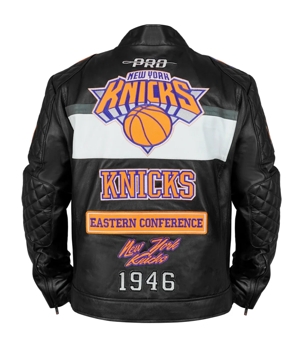 New York Knicks Black Leather Motorcycle Jacket