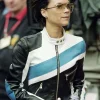 Nicola Peltz Biker Blue Leather Jacket For Sale