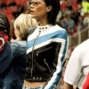 Nicola Peltz Biker Blue Leather Jacket Side