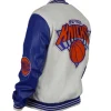 Ny Knicks Cream And Royal Varsity Leather And Wool Jacket Side