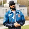 Phyno Paris Fashion Week Blue Leather Jacket Front