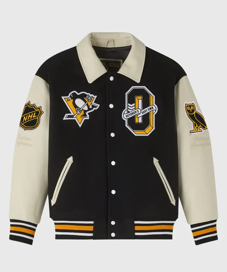 Pittsburgh Penguins Beige and Black Varsity Jacket