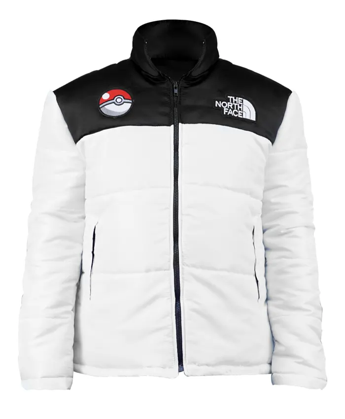 Pokemon Nuptse Jacket White and Black Front