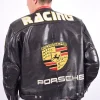 Porsche Racing Black Leather Jacket For Sale