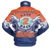 Retro Shannon Sharpe Denver Broncos blue varsity jacket inspired by NFL legends