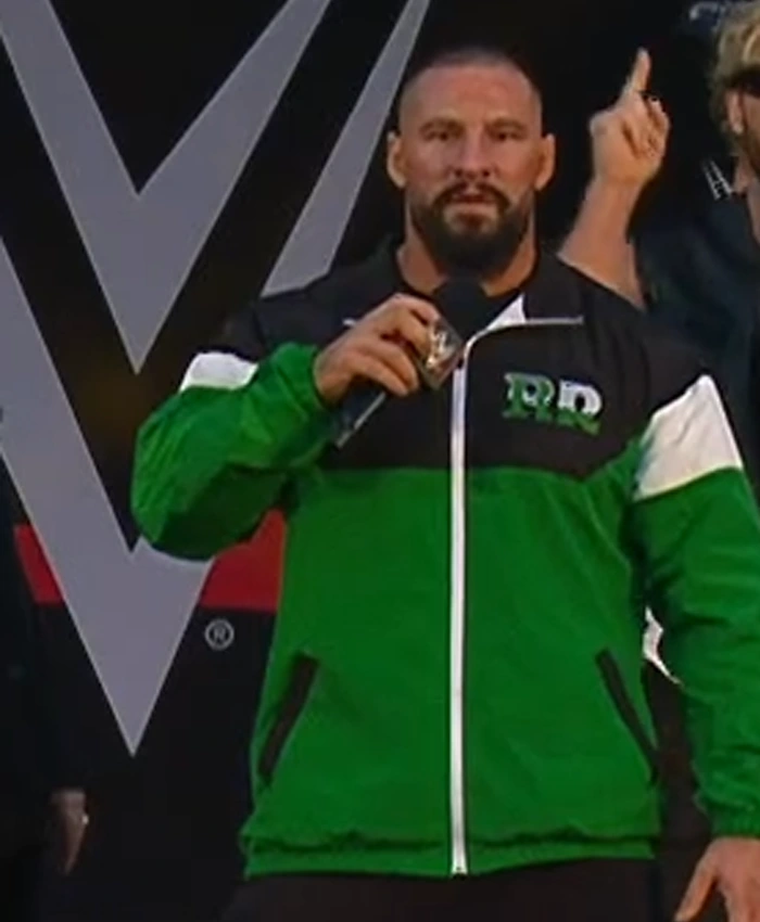 WWE Royal Rumble 2026 Bron Breakker Kick Off Green and White Bomber Jacket