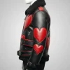 Red Heart Black Leather Shearling Jacket For Sale