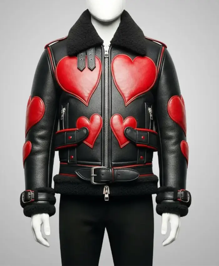 Red Heart Black Leather Shearling Jacket
