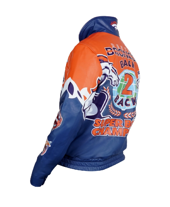 Men's Denver Broncos Shannon Sharpe full snap varsity jacket with rib-knit cuffs