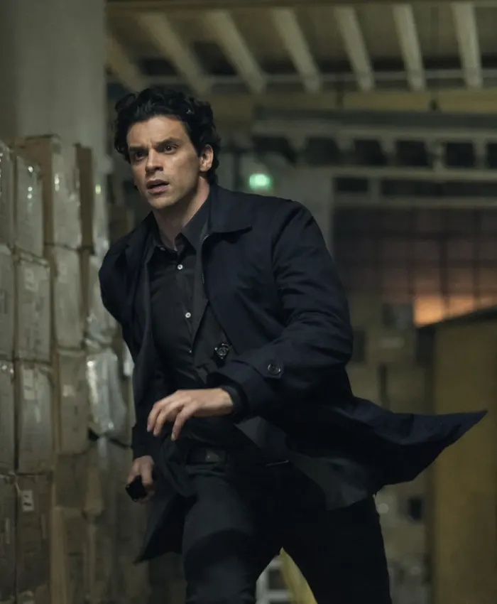 Rhys Covac Steal Tv Series DCI Jacob Fortune-Lloyd Black Cotton Coat