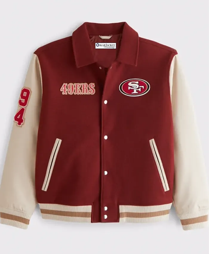 SF 49ers Red And Off-White Varsity Jacket