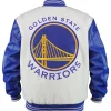 Shop Golden State Warriors Cream and Blue Varsity Jacket