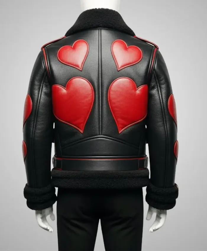 Shop Red Heart Black Leather Shearling Jacket