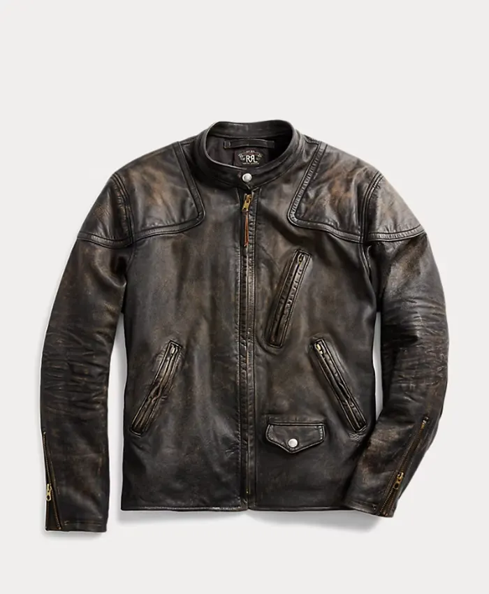 Slim Fit Brown Leather Moto Jacket