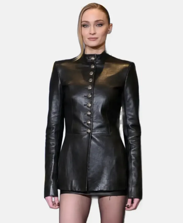 Sophie Turner Tv Series Steal BAFTA London Zara Dunne Leather Coat