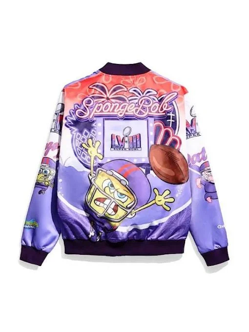 SpongeBob X Super Bowl LVIII Purple Satin Jacket For Men and Women - Get it Now