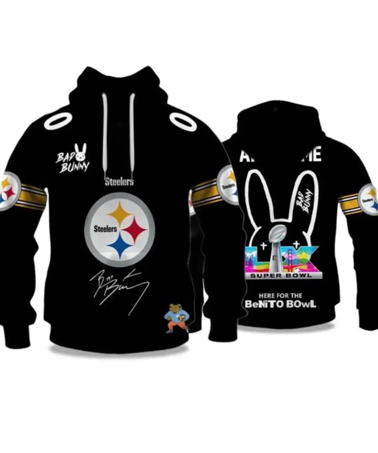 Steelers Bad Bunny Bowl LX Black Hoodie