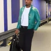 Stefon Diggs Miu Miu Teal Leather Cropped Jacket