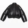 Ste­fon Dig­gs Black Puffer Leather Bomber Jack­et For Sale