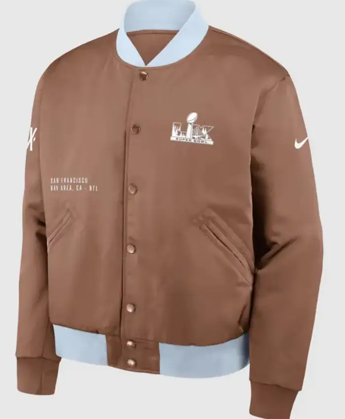 Super Bowl LX Legacy Brown Bomber Jacket Front