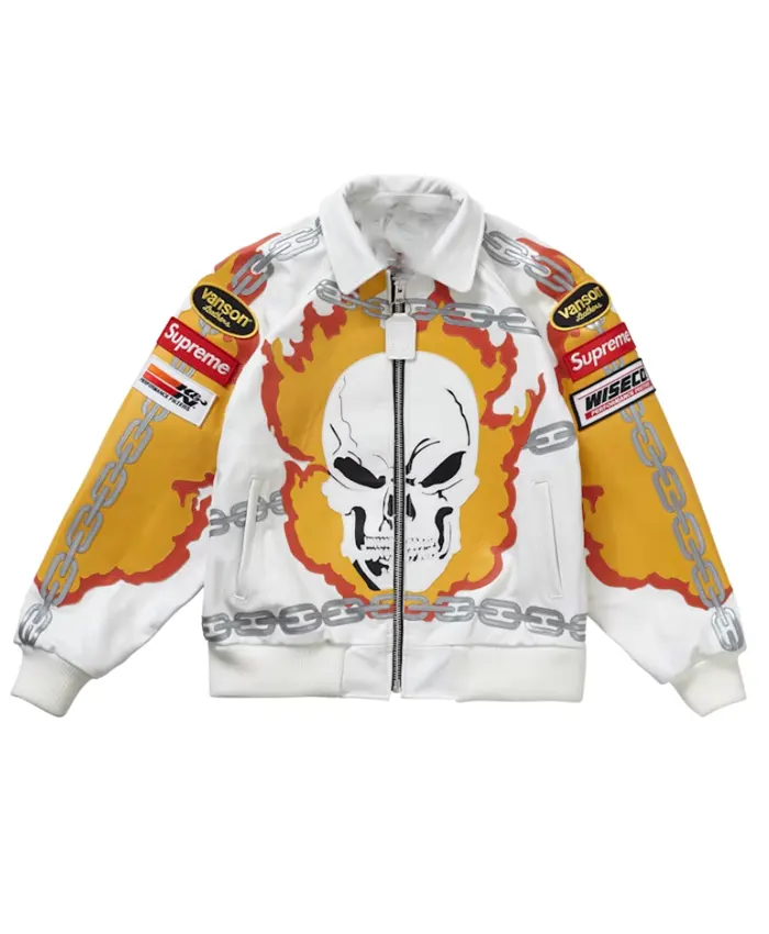Supreme Vanson X Ghost Rider Leather Jacket White
