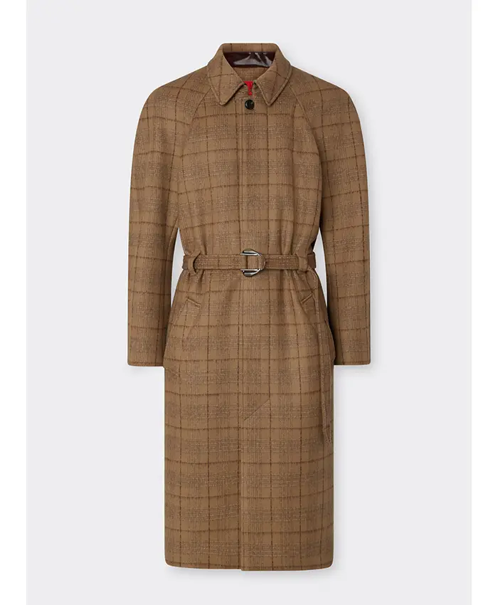 Tartan Mouliné Brown Wool Coat