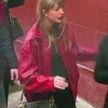 Taylor Swift Chiefs vs Broncos Red Leather Jacket Front