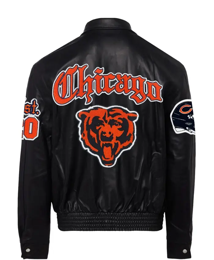Team Chicago Bears Old English Black Leather Jacket
