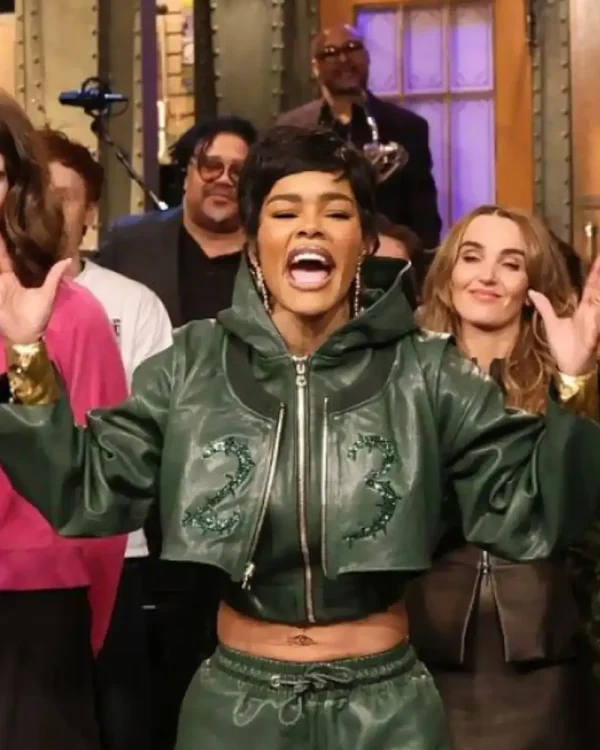 Teyana Taylor SNL S51 Green Cropped Jacket For Sale