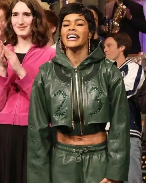 Teyana Taylor SNL S51 Green Cropped Jacket